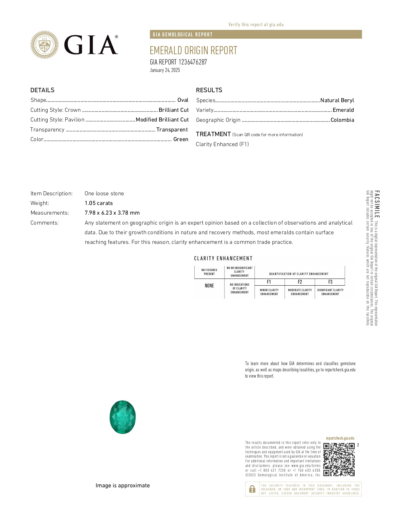 1.05 ct Oval Cut Colombian Emerald