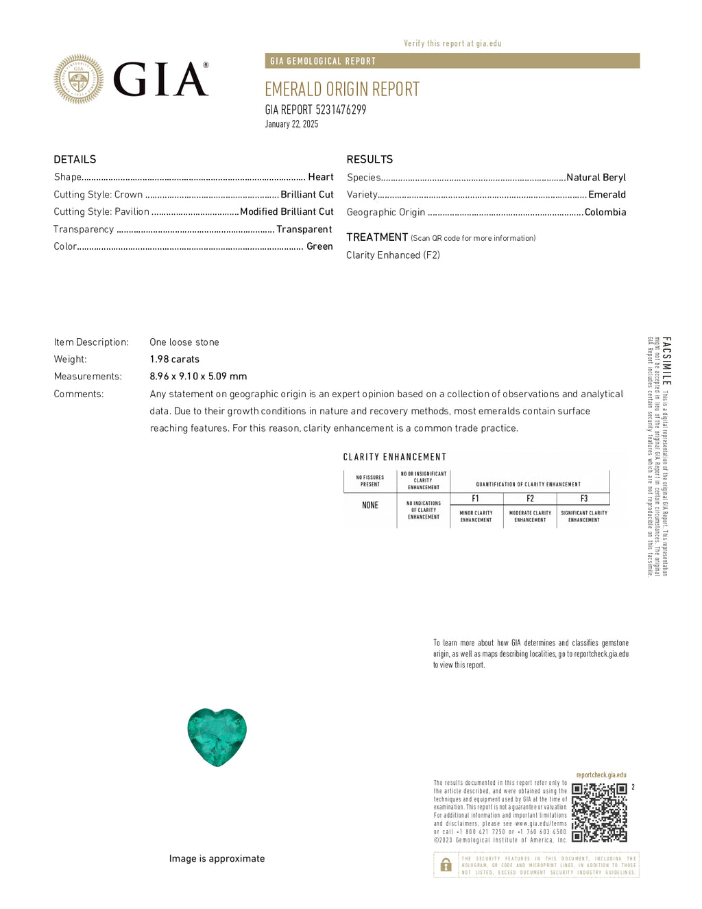 1.98 ct Heart Cut Colombian Emerald