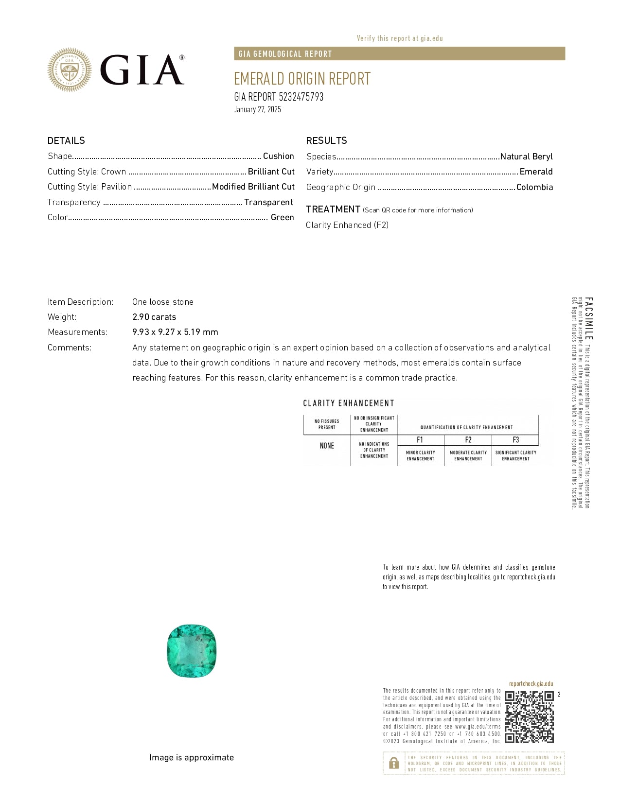 2.90 ct Cushion Cut GIA Colombian Emerald