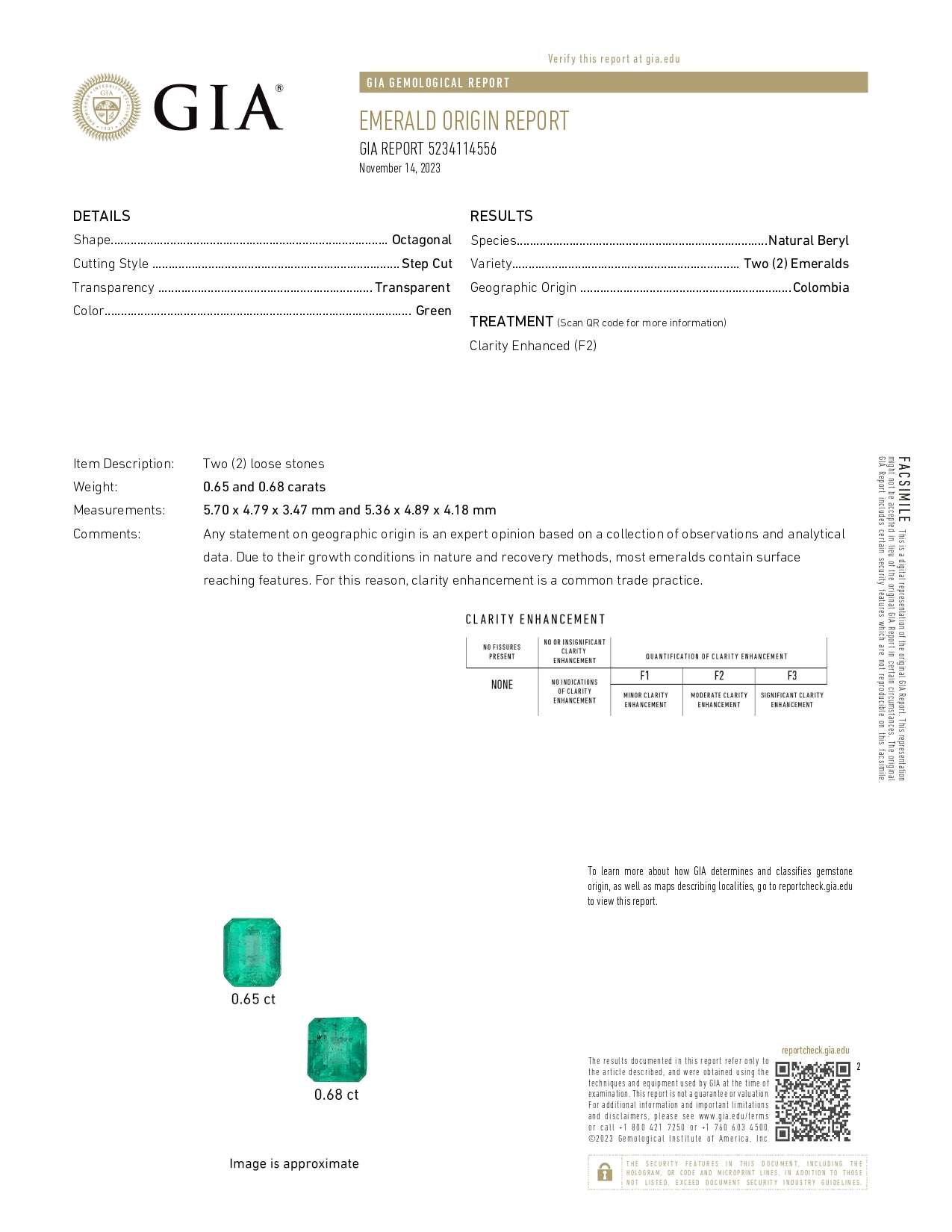 0.65 and 0.68 ct Emerald Cut Colombian Emerald