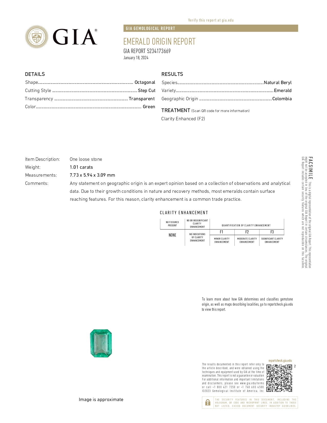 1.01 ct Emerald Cut GIA Colombian Emerald