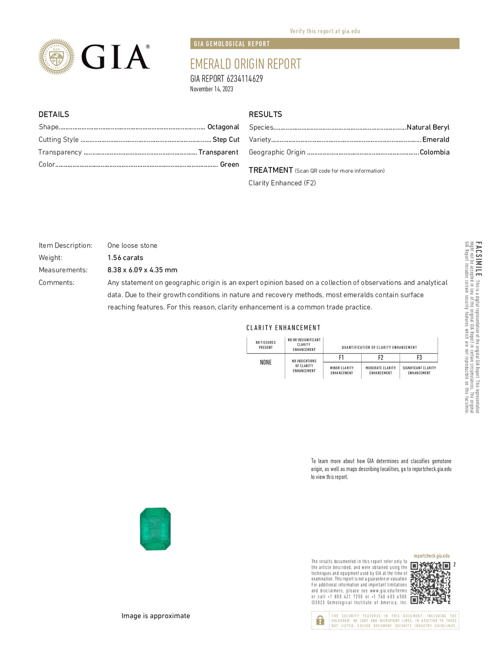 1.56 ct Emerald Cut Colombian Emerald