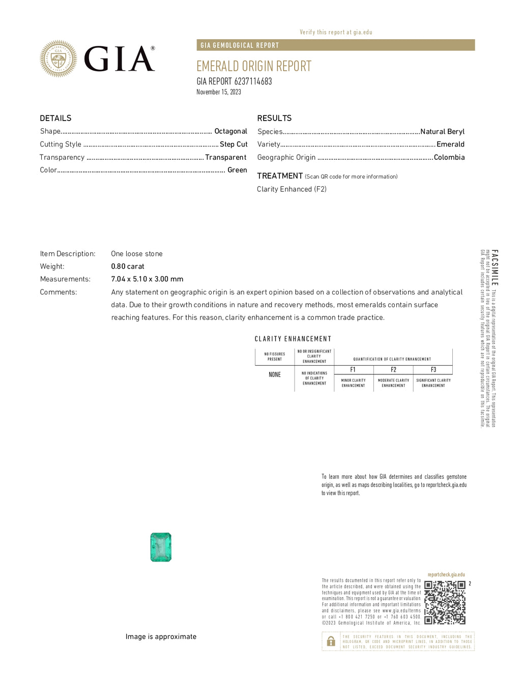 0.80 ct Emerald Cut GIA Colombian Emerald
