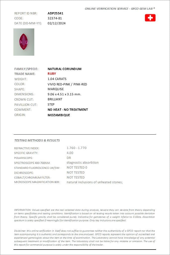 1.04 ct Marquise Cut Mozambique Ruby