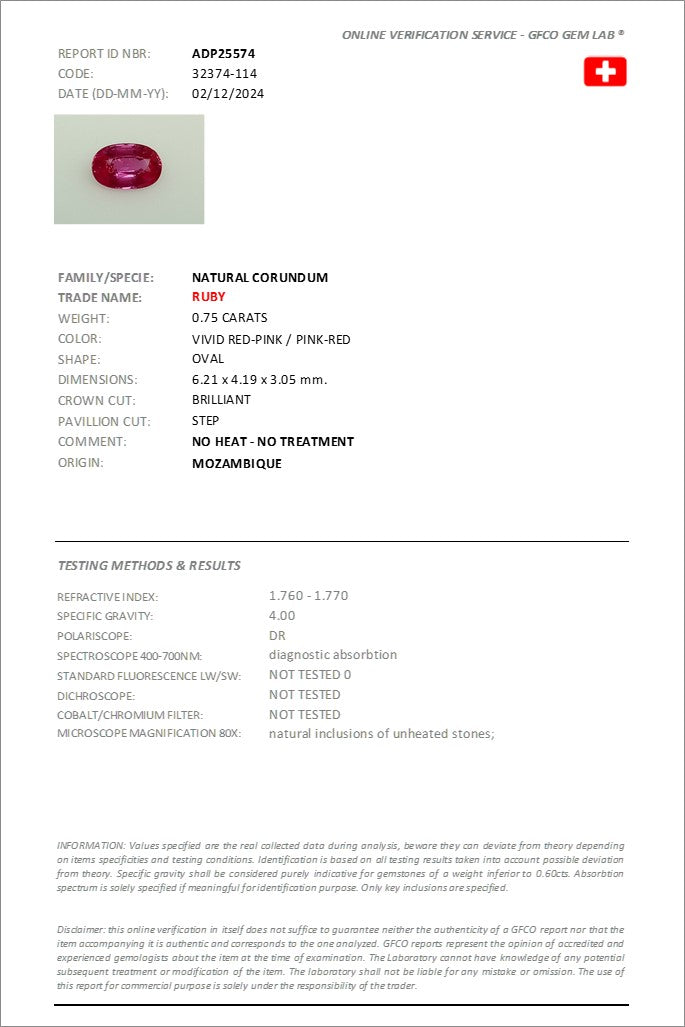 0.75 ct Oval Cut Mozambique Ruby