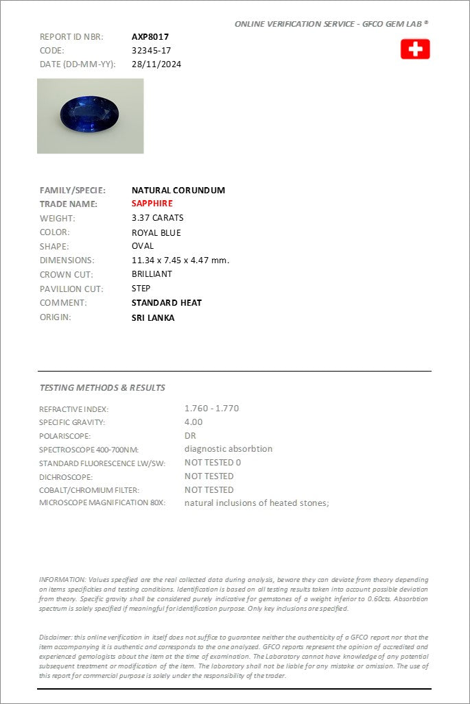 3.37 ct Oval Cut Sri Lankan Sapphire